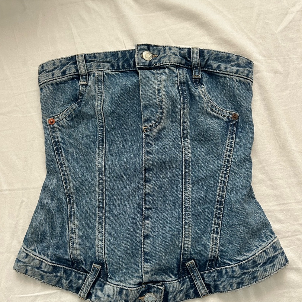 Zara Denim Corset Bustier Strapless Top